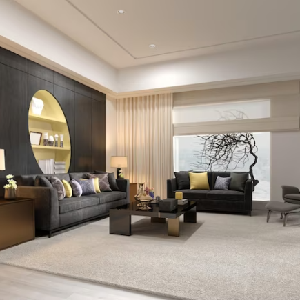 Desain furniture modern yang inovatif dengan gaya minimalis dan futuristik.